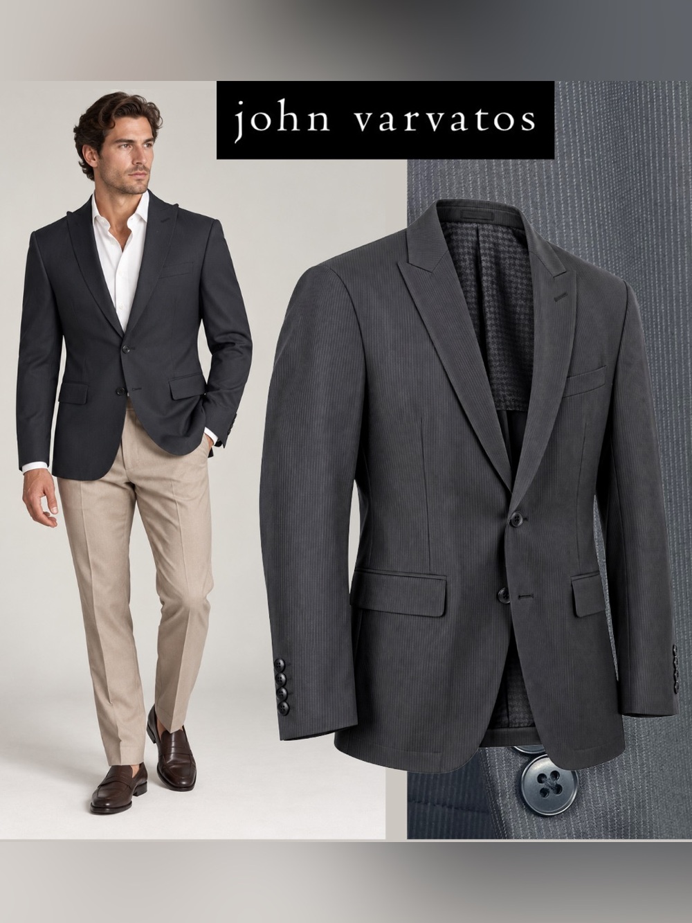John Varvatos Black Pinstripe
Unstructured Blazer Sport Coat
Jacket Peak Size 38